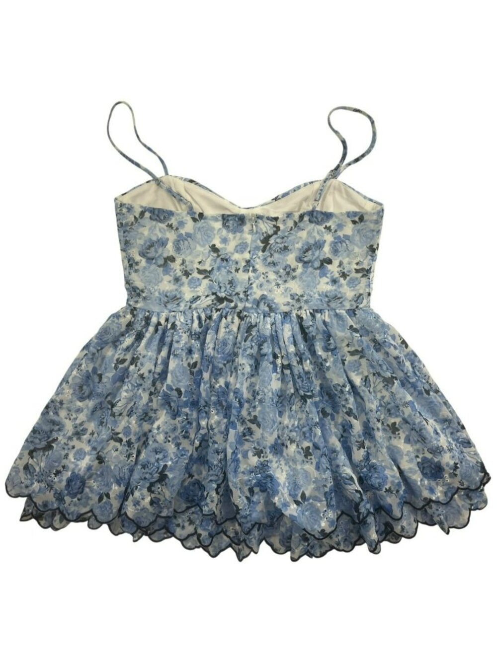 Altard State Scalloped Hem Dress Blue & White Floral Adjustable Straps Sz XL NEW - Picture 2 of 10